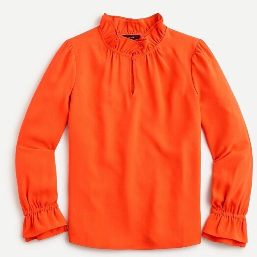 J. Crew Vibrant Orange Ruffle-Neck Blouse